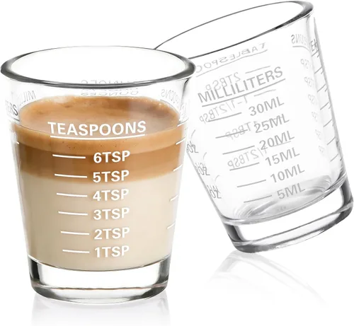 Miniatura 10 de SAIAOKJ Juego de Vasos de Chupito y Taza de Medición 2PAQUETE Vasos de Chupito Espresso de Vidrio Pesado Líquido 26 Mediciones Incrementales 1 OZ, 2