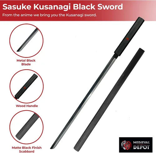 Miniatura 3 de MedievalDepot Sasuke Kusanagi Espada Negra – Total 40" – Hoja de acero completa con acabado mate, funda y mango de madera – Exhibición inspirada
