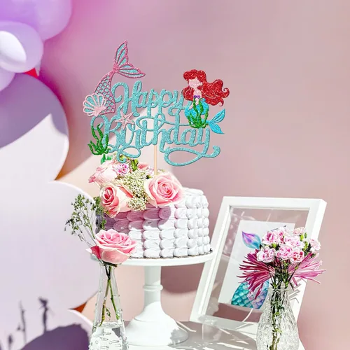Miniatura 4 de 1 PCS Decoración para Pastel de Feliz Cumpleaños - Estrella de Mar, Madera de Mar, Conchas Marinas, Cola de Sirena para Decoraciones de Fiesta