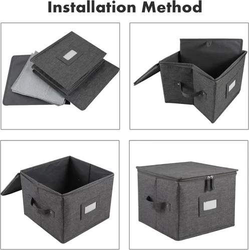 Miniatura 6 de popoly Paquete de 2 cajas de almacenamiento para platillos de 7", contenedor de almacenamiento de vajilla con 24 divisores de fieltro para cuencos