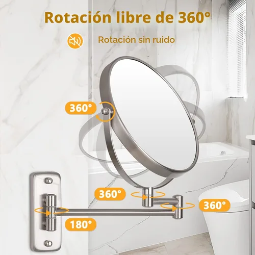 Miniatura 3 de Espejo de Maquillaje de Pared - Aumento 10x de 8'' de Doble Cara Giratorio Extensible Espejo de Baño con Acabado de Níquel 8 "10x Níquel-sin LED