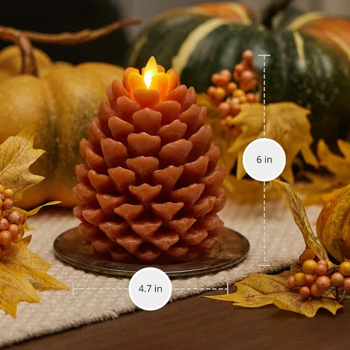 Miniatura 6 de Luminara Vela sin llama de pino con forma de piña: acabado Adobe con aspecto de tiza, cera real sin perfume, velas LED, funciona con batería