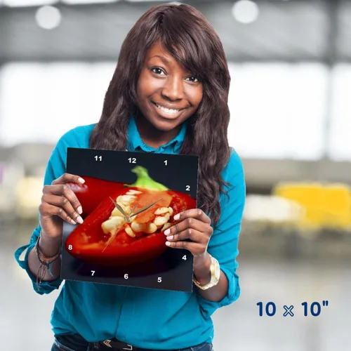Miniatura 4 de 3dRose dpp_46799_1 Capsicum Seeds - Reloj de pared con chile y pimienta, 10 x 10 pulgadas, color rojo