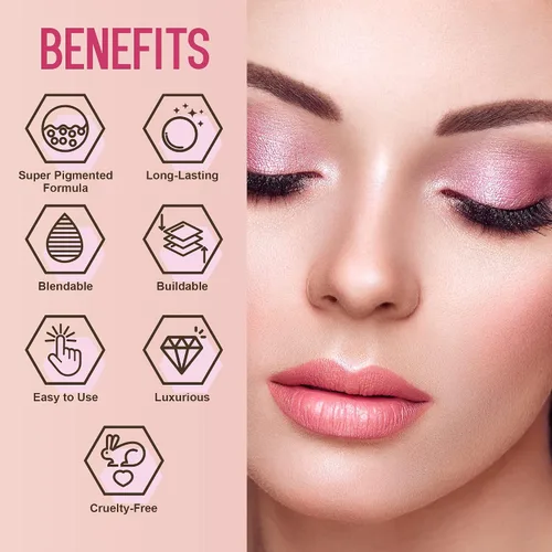 Miniatura 3 de Skone Sombra de ojos de champán rosa cuádruple, maquillaje de ojos ahumados, tonos brillantes de champán, forma de polvo, dirigido a mujeres, 0.71