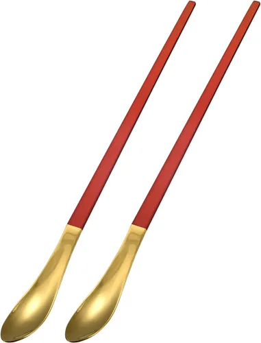 Miniatura 12 de uxcell Juego de 2 cucharas de mango largo, cucharas de acero inoxidable de 10 pulgadas, cucharas de café para mezclar, bebidas, café (azul dorado)
