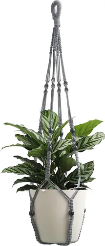 Miniatura 6 de Colgador de macramé para colgar plantas de interior con cuentas de madera, macetas de macramé sin borlas, para interiores y exteriores, decoración