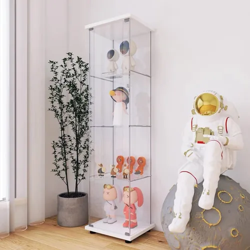 Miniatura 3 de Moderno vitrina de cristal de 4 niveles con puerta transparente, vitrina de la colección Curio de vidrio templado de 0.197 in, vitrina de cristal