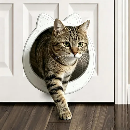 Miniatura 10 de Puerta interior grande para gatos, puerta de gato sin solapa para puerta interior, puerta de mascotas para gatos, fácil instalación, sin Gris