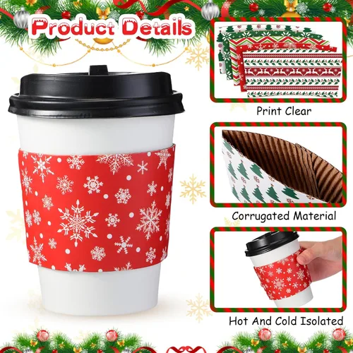 Miniatura 3 de Sliner Paquete de 200 Fundas para Tazas de Café Navideñas Desechables Fundas de Papel para Tazas de Doble Capa Cubiertas para Tazas de Café de 12 16