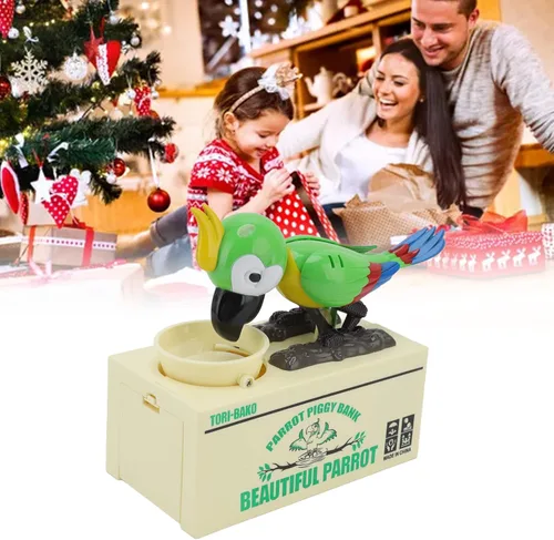 Miniatura 4 de Caja de loro robador, caja de dinero eléctrica para niños, caja de ahorro de dinero con forma de loro, alcancía electrónica robótica de juguete