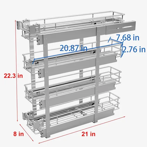 Miniatura 2 de Sikarou Organizador de Gabinete Extraíble Estrecho de 4 Niveles de 8" de Ancho x 21" de Profundidad, Soporte de Estante para Especias Deslizable