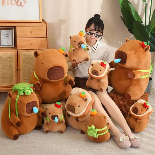 Miniatura 7 de Ditucu Bonita almohada de felpa Capybara naranja con mochila de tortuga, animales de peluche, juguetes de peluche Capibara, regalos para niños