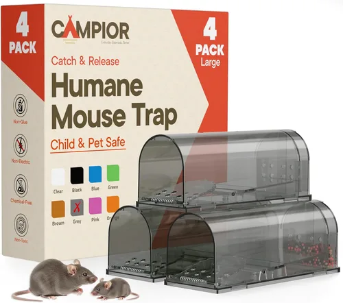 Miniatura 9 de Paquete de 1 trampa para ratones humana, color gris, captura y liberación para interiores y exteriores, segura para mascotas y niños, jaula