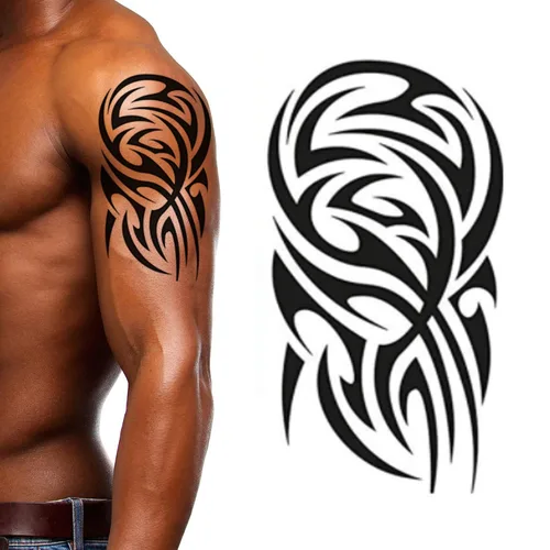Miniatura 3 de Paquete de 4 adhesivos negros temporales para tatuajes tribales maui para brazos, hombro, azteca, polinesio, samoano, hawaiano, para hombres