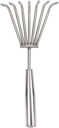 Keenso Hand Rake, Stainless Steel Durable Garden Cultivator, 7 Tines for Weeding and Loosening Soil in Gardens and Beaches