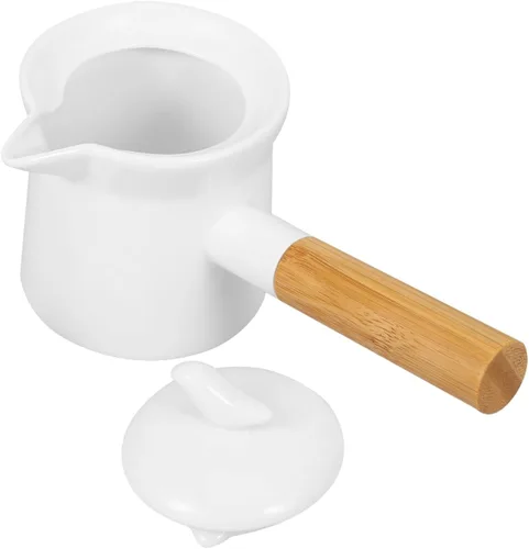 BESTonZON Mini olla de leche de cerámica de 12 onzas con mango y boquilla calentador de mantequilla para calentar salsas de leche y mantequilla
