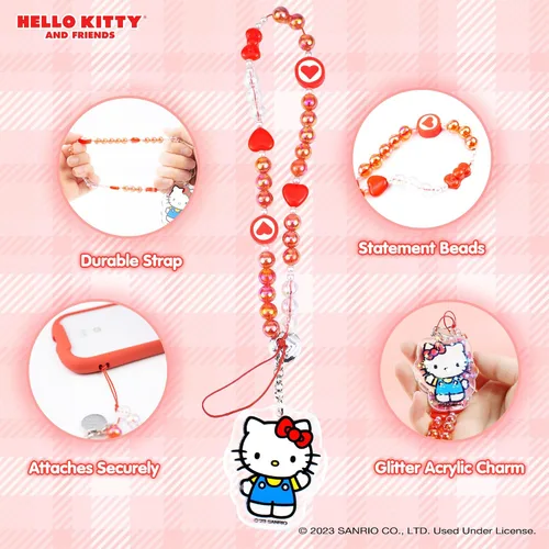 Miniatura 2 de iFace - Pulsera de cuentas de Hello Kitty y sus amigos - Correa universal para teléfono con dije, bonita cadena para muñeca, cordón estético a.