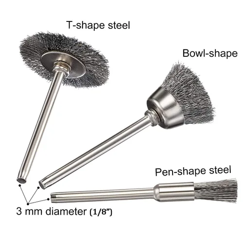 Miniatura 3 de Juego de 45 cepillos de alambre, ruedas de alambre de acero inoxidable, juego de cepillos para bolígrafo, kit de cepillos de 1/8 pulgadas