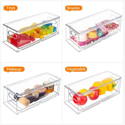Miniatura 3 de Abiudeng Paquete de 2 cubos organizadores apilables para refrigerador con cajón extraíble, organizador de cajones de nevera transparente con asa