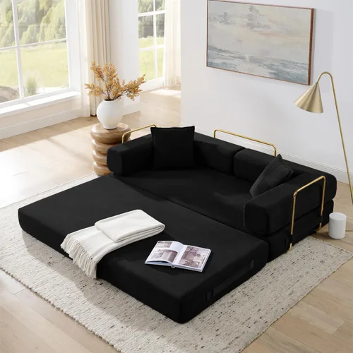 Miniatura 10 de Sofá cama plegable convertible 4 en 1, sofá de 78 pulgadas sin estructura rígida con marco de forma fija, sofá biplaza de pana con cama extraíble