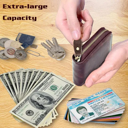 Miniatura 51 de Admetus - Cartera de piel auténtica para hombre con cremallera, plegable
