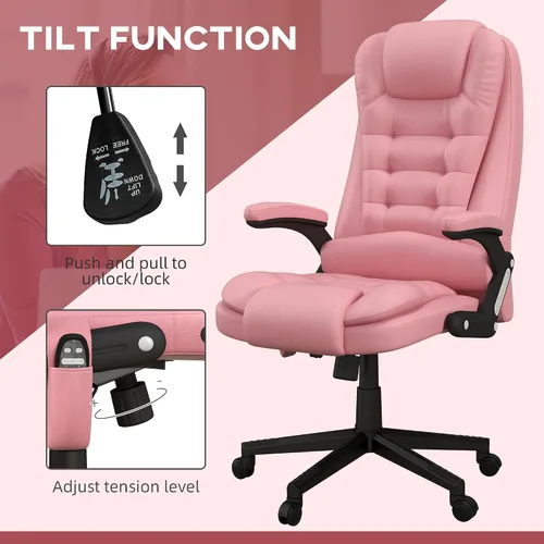 Miniatura 5 de HOMCOM, silla de oficina ejecutiva, ergonómica, piel sintética, con calor, masaje vibratorio., Cuero, Crema