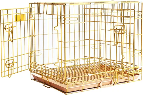 Miniatura 12 de HOMEY PET Jaula de Cobre Dorado para Perros de 91 cm, Jaula Portátil Plegable de Alambre de Metal para Perros, con Parrilla de Piso Extraíble