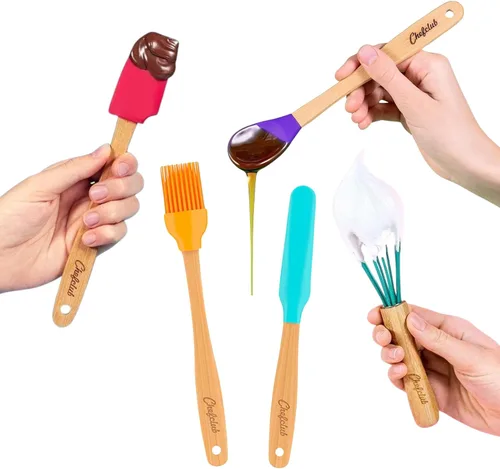 Chefclub Kids Montessori - Juego de utensilios de cocina de 5 piezas, silicona antiadherente resistente al calor para niños y principiantes,