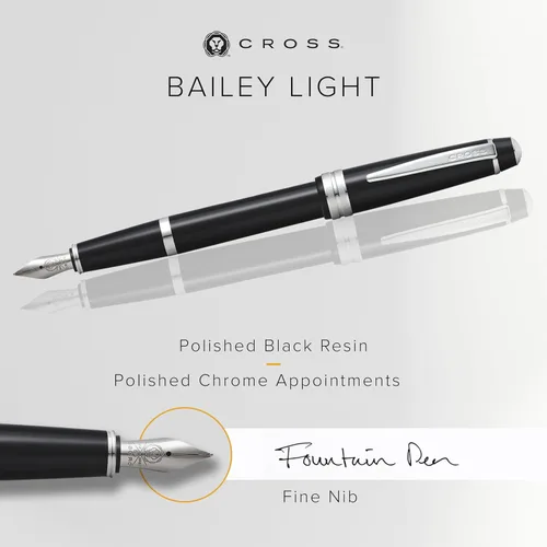 Miniatura 2 de Cross Bailey - Pluma estilográfica recargable presentada en una caja de regalo diaria - Punta mediana, tinta negra, negro pulido