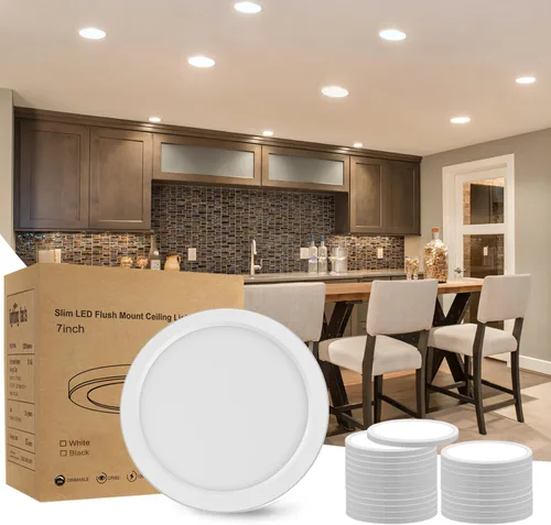 Miniatura 12 de Lámpara de techo LED de 7 pulgadas, montaje empotrado, atenuable, luz de techo plana redonda ultra delgada de 5000 K, luz diurna, lámpara de techo