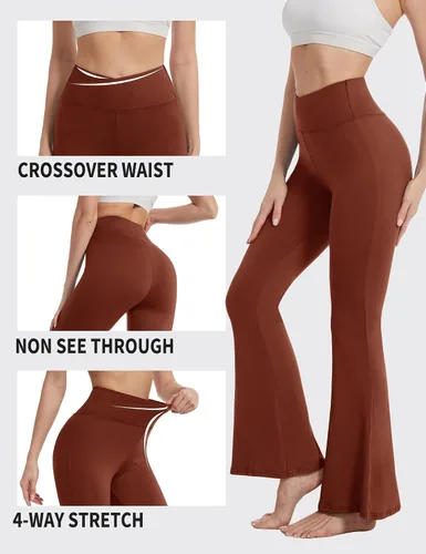 Miniatura 32 de ZOOSIXX Pantalones de yoga acampanados para mujer, leggings cruzados suaves con corte de bota