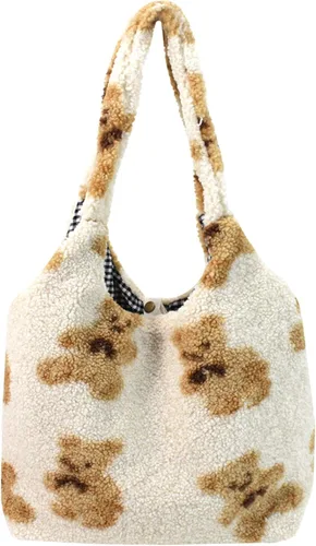 Bolsa de piel sintética para mujer y niña, tipo bandolera, linda, grande, con diseño de oso de felpa para compras o citas