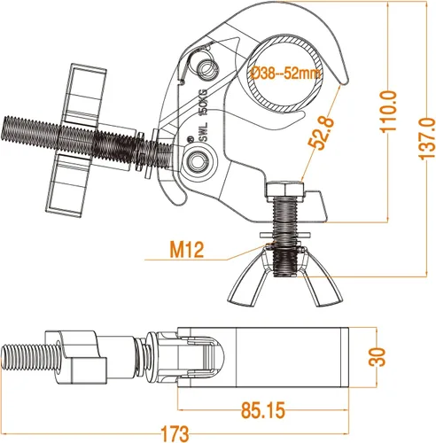 Miniatura 7 de MFL. Abrazadera de armadura resistente, Abrazaderas de luz DJ de aleación de aluminio de 330 libras, Se adapta a armadura de 1.5-2.0 pulgadas