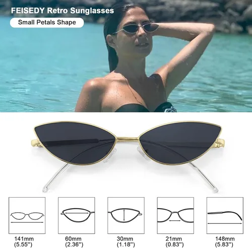 Miniatura 70 de FEISEDY Gafas de sol de diseñador de moda Retro pequeños pétalos forma arco templo diseño B2298
