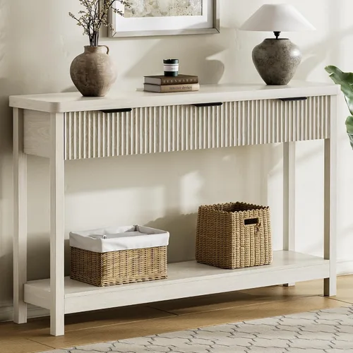 Miniatura 8 de Lulive Mesa Consola Acanalada de 51" para Entrada, Mesa de Entrada con 3 Cajones de Madera, Mesa Estilo Granja Detrás del Sofá para Sala de Estar