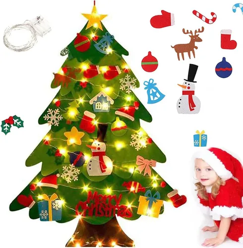 Montessori Árbol de Navidad para niños pequeños, árbol de Navidad interactivo con 21 adornos de árbol desmontables, 38.6 x 27.6 pulgadas