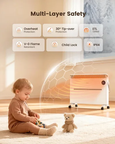 Miniatura 4 de Calentador de espacio, calentador de panel de convección silencioso para uso en interiores, calentador eléctrico montado en la pared o de pie