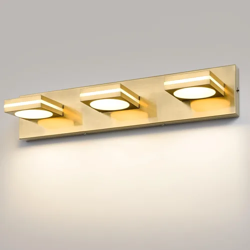 OKELI Lámpara LED de tocador de baño de 3 luces, accesorios de iluminación de pared de baño modernos dorados sobre espejo (3CCT, 3000K-6000K)
