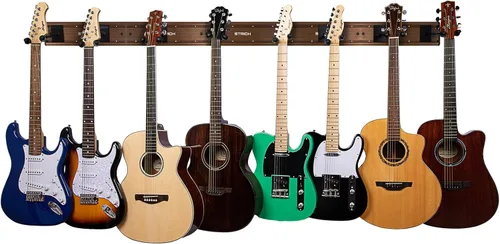 Miniatura 10 de STRICH Perchas de montaje en pared para guitarra, capacidad para 5 guitarras, aluminio pintado de negro, estante de metal de aluminio fuerte, juego