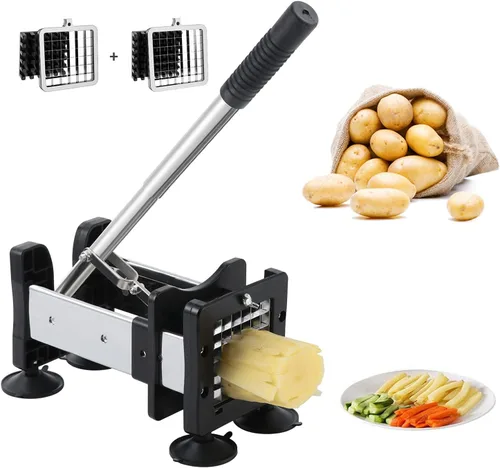 Votron Cortador de patatas fritas de acero inoxidable con 2 tamaños de cuchillas duraderas para verduras, papas, cebollas, zanahorias, pepinos,