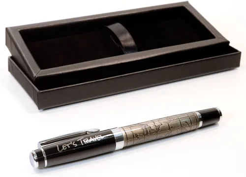 Bolígrafo de metal personalizado con diseño de mapa del mundo premium + caja de regalo | Diseña un regalo verdaderamente único | Grabado con láser