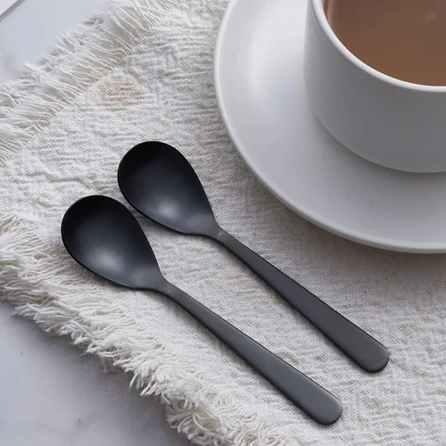 Miniatura 6 de Cucharas de café expreso Demitasse negro mate, acabado satinado de acero inoxidable, mini cucharaditas, cucharas de azúcar, 4.7 pulgadas, juego de 6