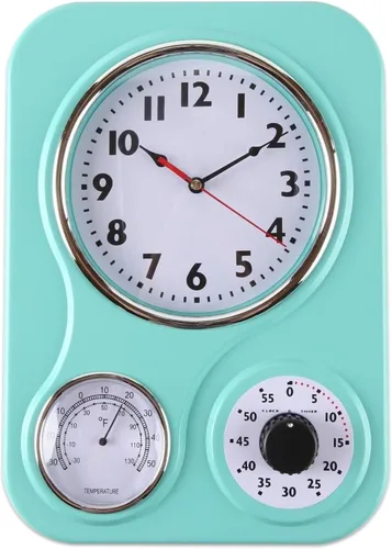 Miniatura 18 de Lily's Home - 9.5 pulgadas x 12.5 pulgadas - Reloj de pared retro para cocina, reloj de pared vintage con termómetro y temporizador de 60 minutos