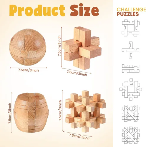 Miniatura 2 de 34 piezas de rompecabezas de metal para niños y adultos, juegos mentales de madera 3D, cubo de madera, juegos de cerebro, bloque de alambre