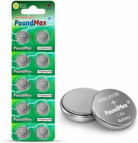 PoundMax AG10 LR1130 Baterías 1.5 Batería de Botón Alcalino Paquete Combo - 10 unidades