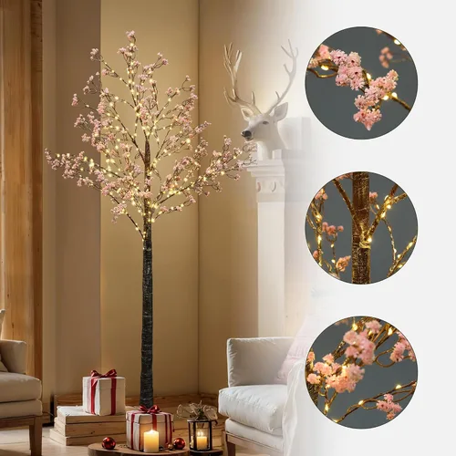 Miniatura 2 de LuxenHome - Árbol de Gypsophila iluminado de 5 pies, árboles iluminados, decoraciones de Navidad, árboles artificiales preiluminados, decoración