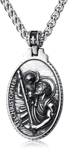 Miniatura 8 de Collar de San Cristóbal/Jorge/Miguel/Jesús/María para Hombre, Medallón de Santos Patrones, Joyería de Acero Inoxidable