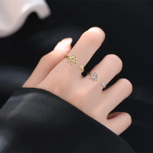 Miniatura 4 de YILUOCD Anillo de circón de estrella de David para mujer, amuleto simple Magen David Wiccano, anillos ajustables hexagonales, joyería judía