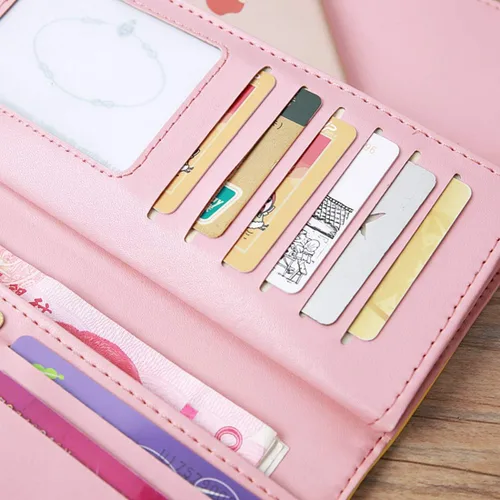 Miniatura 4 de NEWANIMA Billetera para mujer, para múltiples tarjetas, dos pliegues, de cremallera larga, cartera de mano, Estilo3-Rosa), NA