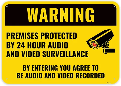 1 letrero de grabación de video y audio de advertencia, 10 x 7 pulgadas, aluminio, con texto en inglés "You are Being Recorded Camera In Use